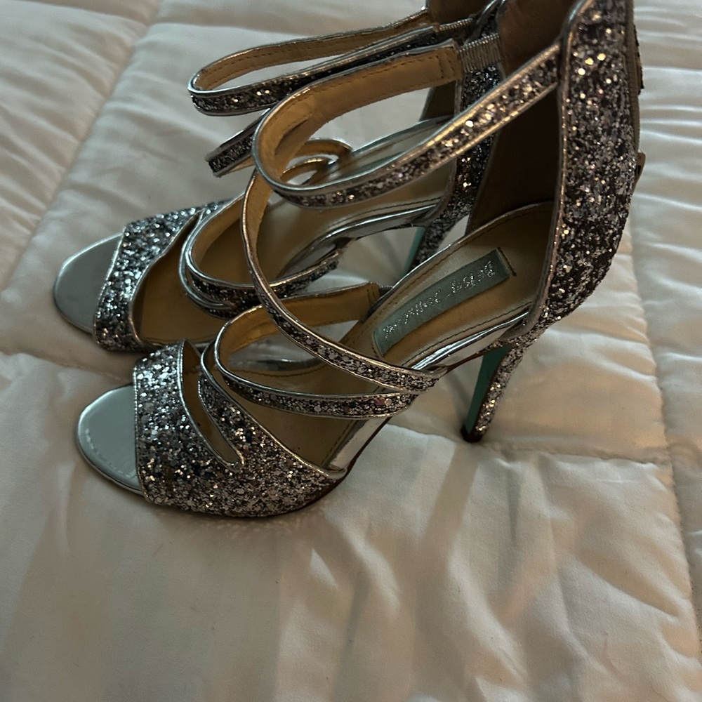 Elegant Silver Glitter Strappy Heels
